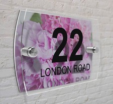 Personalised Flower Rose House Gate Sign Acrylic Plaque Door Number Name Plate