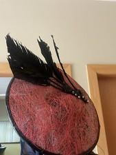 Hat Handmade Black And Red Feather Disc Saucer Fascinator Headband Wedding