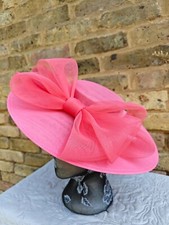 coral pink large fascinator millinery burlesque headband wedding hat ascot