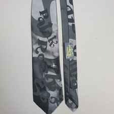 Vivienne Westwood Punk Rock Print Tie Black Grey Black Mens Womens Unisex
