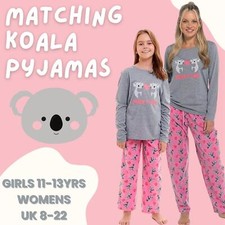Ladies Girls Matching Novelty Koala Pyjamas Womens Mum Daughter Cosy Nightwear