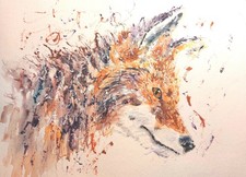 ORIGINAL FOX PAINTING WILDLIFE WILD ANIMALS ART URBAN  MIXED MEDIA