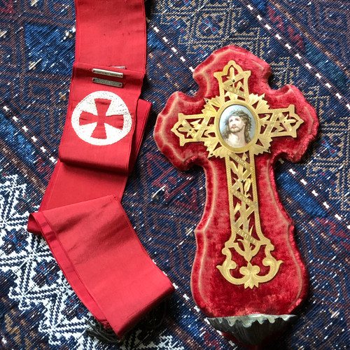 Antique religious red sash - , and