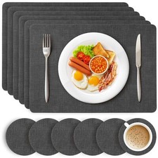 HEFTMAN Placemats & Coasters Dining Table Heat Resistant 100℃ 6 Sets Dark Grey