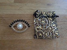 NEW M&S  Large Stunning Black & Gold Eye Shaped  Brooch