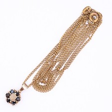 Vintage Silver Gilt Rough Diamond & Sapphire Pendant Necklace