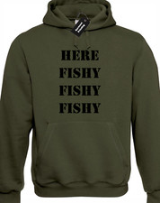 HERE FISHY FISHY HOODY HOODIE FUNNY FISHERMAN ANGLER CARP FISHING GIFT PRESENT