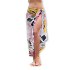 Pink Floral Striped Design Sarong Beach Cover Up