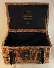 Harrods Wicker Lined Hamper Basket Large L 50cm x W 33cm x H 25cm - VGC - 0333