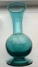 Vintage Teal Art Glass Vase