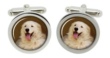 Kuvasz Dog Cufflinks in Chrome