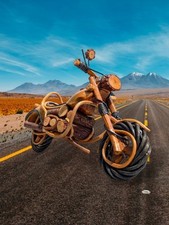 Vintage Hand Made Wooden Harley Davidson Motorbike Sculpture Motorcycle Model