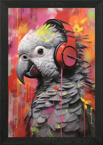 Parrot with headphones - with,