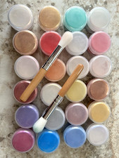 Set of 24 Pots Mica Powder with Brushes - Not Original Box, Comes in Plastic Tub