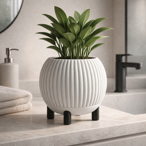 Rounded ribbed planter - ribbed, with