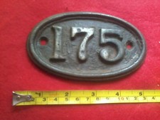 175 ,CAST IRON HOUSE NUMBER PLAQUE , 5 " WIDE ,3" HIGH.(96mm fixings),EX RAIL