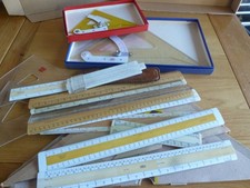 SELECTION OF VINTAGE RULERS, SLIDE RULES AND SET SQUARES ~1960-1970