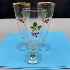 Three Vintage 1970s Retro Cherry B Wine Glasses - 2 Ribbed and 1 Plain Stem