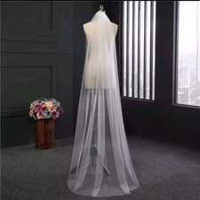 1 Tier Soft White Ivory Cathedral Length 2M Bridal Wedding Veil Cut/Plain Edge 