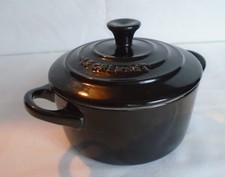 1 x Le Creuset Glossy Black Mini Cocotte Petite Round Casseroles With Lid 8oz