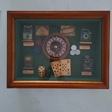 Vintage Casino themed shadow box display frame roulette poker slot machine