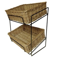 2-Tier Wire Counter Basket Stand with Wicker Baskets Retail Shop Display  (T100)