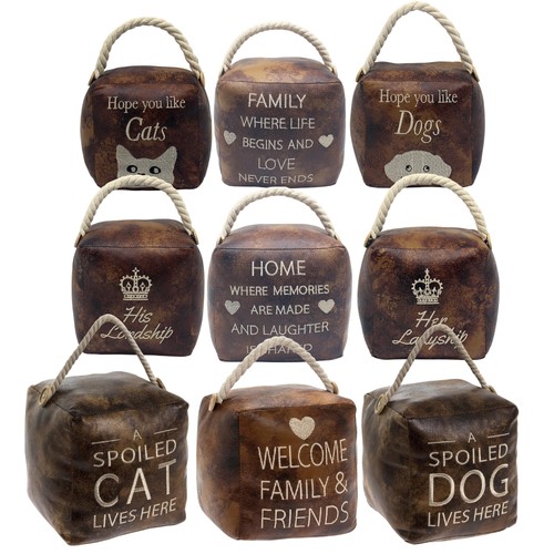 Brown faux leather doorstop - brown,