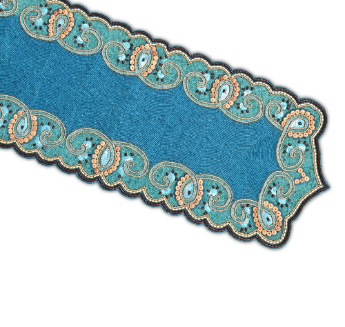 Xxl beaded table - runner,, blue