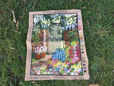 VINTAGE TAPESTRY EMBROIDERED  PICTURE HANDMADE CUSHION FRONT SECRET GARDEN GATE