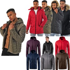 MENS PARKA JACKET QUILTED HOODED PADDED WARM BUBBLE PUFFER PUFFA WINTER COAT TOP
