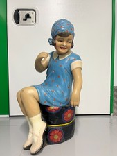 Vintage hand painted plaster advertising figurine of a girl - 1930s-1950s style