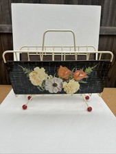 Vintage 1950s 1960s Atomic Magazine Rack With Flowers Mid Century Used