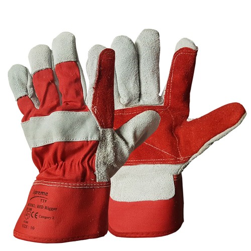 Leather rigger gloves red - leather,