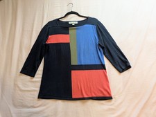 Vintage Paco Boutique Pure Cotton Colourblock Light Jumper 3/4 Sleeves UK10 VGC