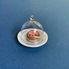 Antique or Vintage Dolls House Glass Plate & Cover with Cake