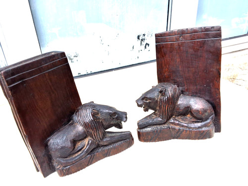 Pair vintage carved dark - dark, wood