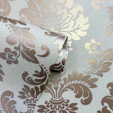 QUARTZ DAMASK WALLPAPER ROSE GOLD - FINE DECOR FD42204 GLITTER NEW