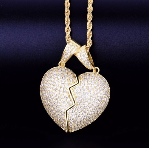 Iced out couple heart necklace - iced,