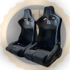 Pair BB8 Reclining Bucket Sports Seats Suede / Carbon Leather Style + Runners
