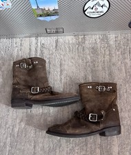 Golden Goose Brown Suede Leather Biker Boots With Fur Size 41