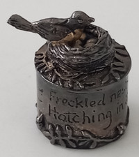 Vintage Silver Scenes Silver Plated Pill Trinket Box Freckled Nest Bird On Eggs