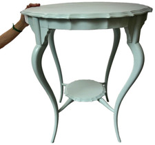 VINTAGE FRENCH TABLE PIE CRUST SERPENTINE TOP CHALK PAINT GREY SEALANT ADDED