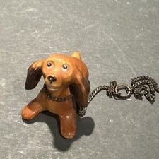 Vintage Ceramic Cocker Spaniel Dog Miniature Figure On Chain