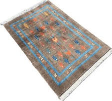 THICK GABBEH RUG, HAND MADE BROWN PERSIAN WOOL PLUSH CARPET (4FT X 3FT) CLEAN