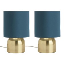 Table Lamps Pair Habitat Touch Dimmer Navy Shade Brass Base 3 Stage