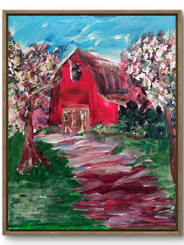 Red barn landscape modern - red,