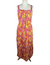 M&S Maxi Floral Orange Dress Women's UK 18 Sleeveless Vibrant Holiday 