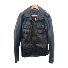Men's Superdry Vintage Black Leather Jacket Size Large VGC (11)