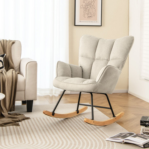 Linen nursery rocking chair - rocking,