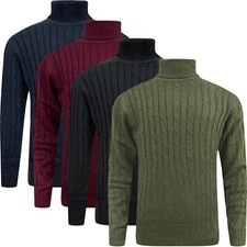 Ex-Brand Mens Cable Knit Roll Turtle Neck Knitted Jumper Sweater Pullover S-XXL